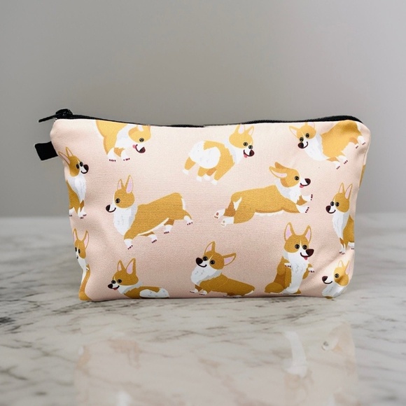 Corgi Dog Print Pencil Case Cute Zipper Pouch w/ highlighters & gel pens bundle - Picture 3 of 6